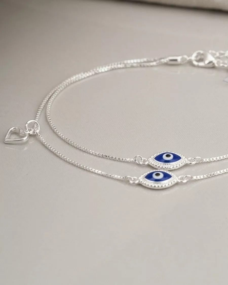 Heart Charm Evil Eye Payal in silver