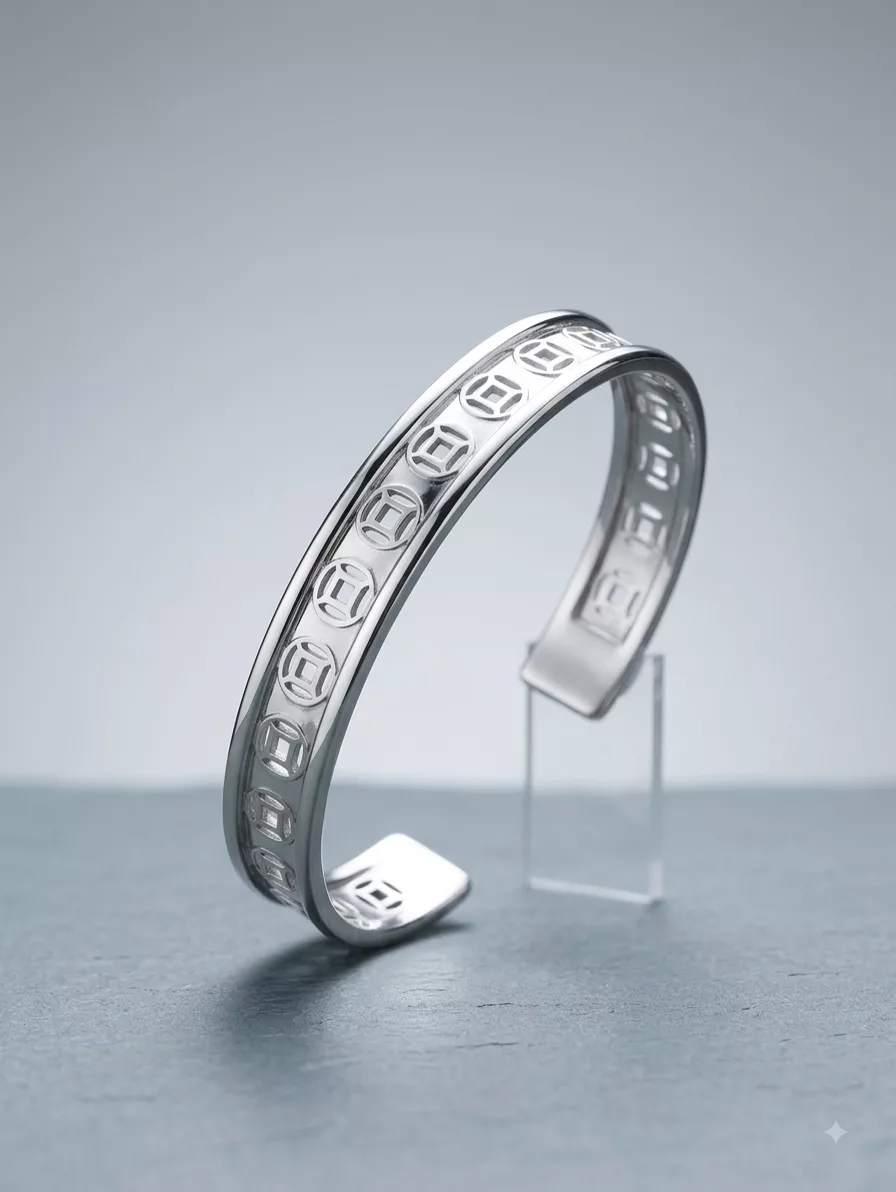Coin Motif Open Cuff in silver
