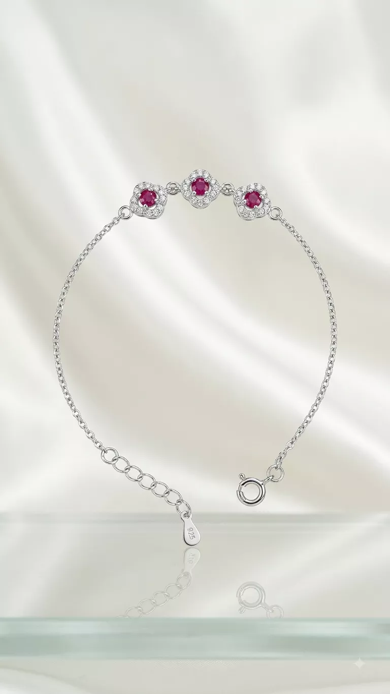 Crimson Flower Trio Bracelet in silver