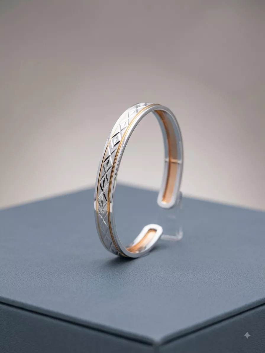 Diamond-Cut Cuff, Gold-Tone Lines in silver