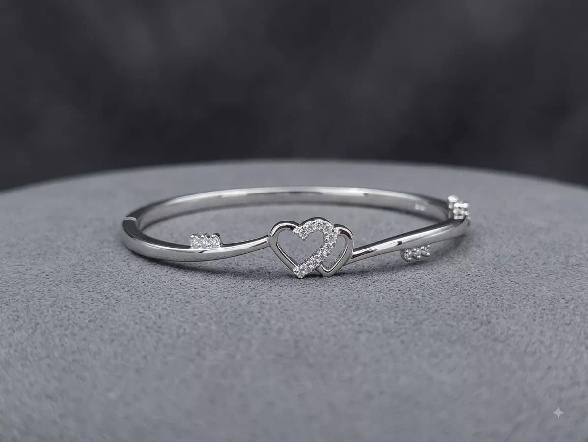 Double Heart Bangle in silver