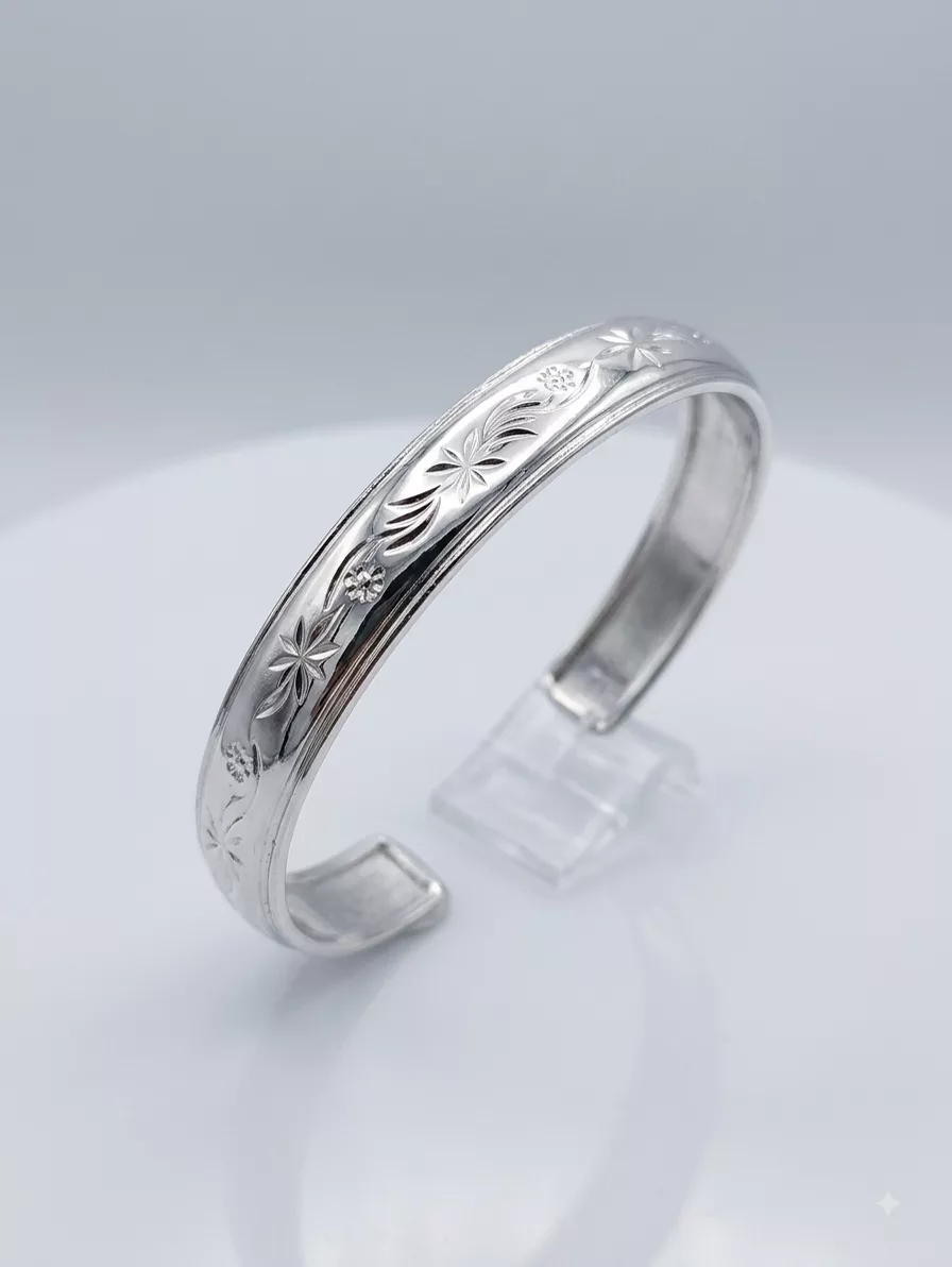 Floral Engraved Open Cuff in silver