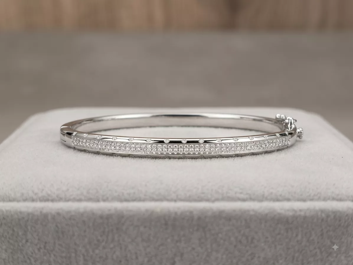 Pave Bar Hinged Bangle in silver