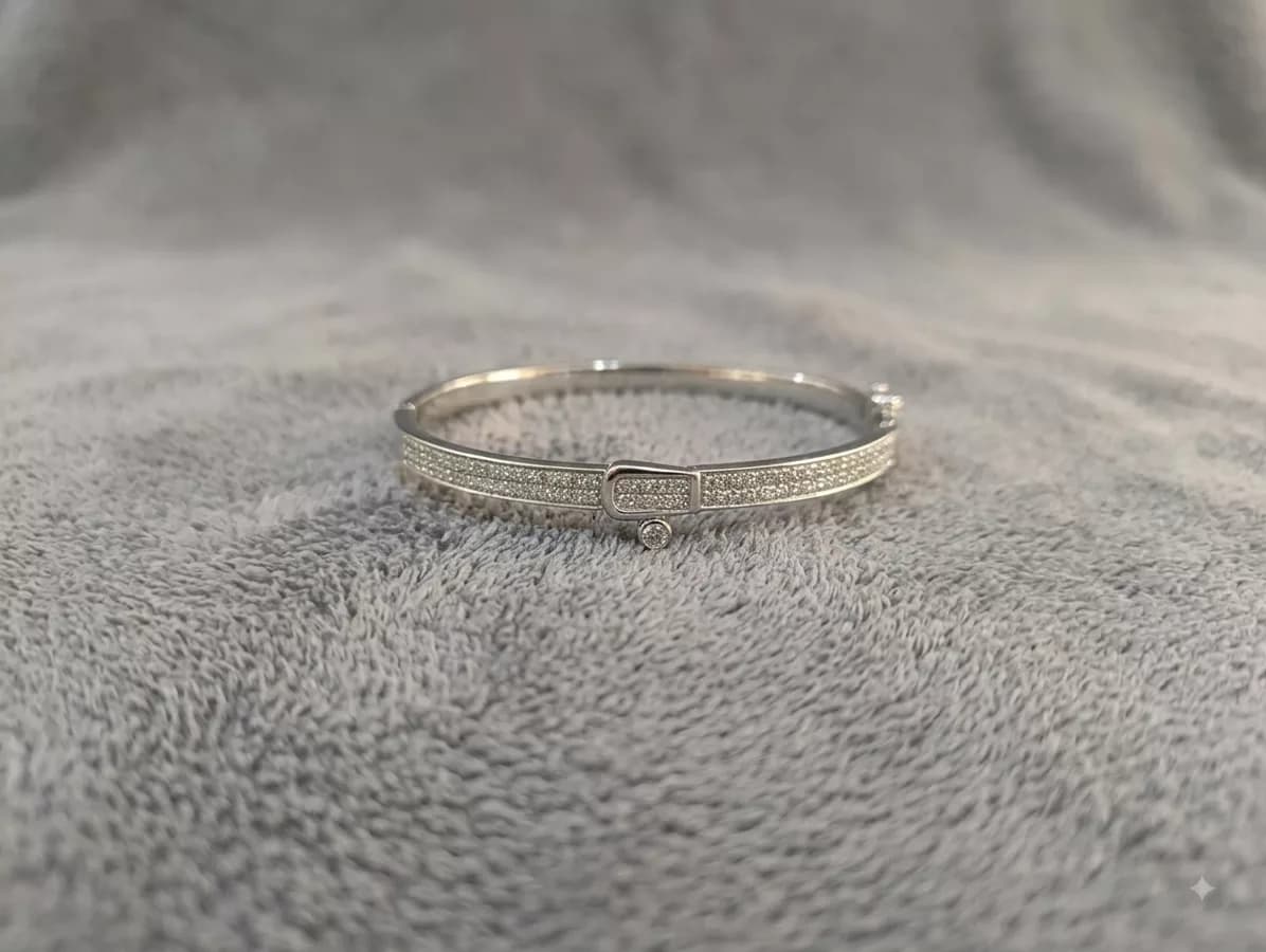 Pave Buckle Bangle in silver