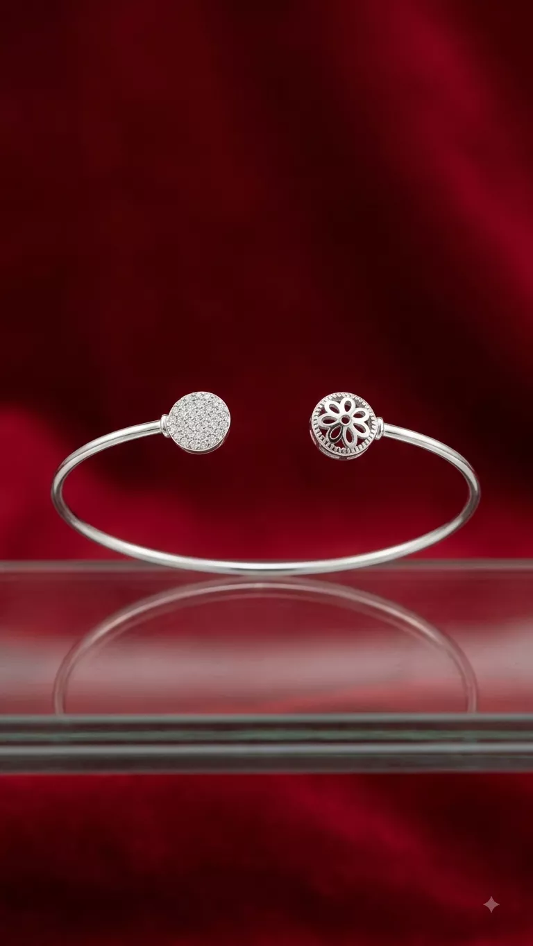 Pave Disc Open Cuff in silver