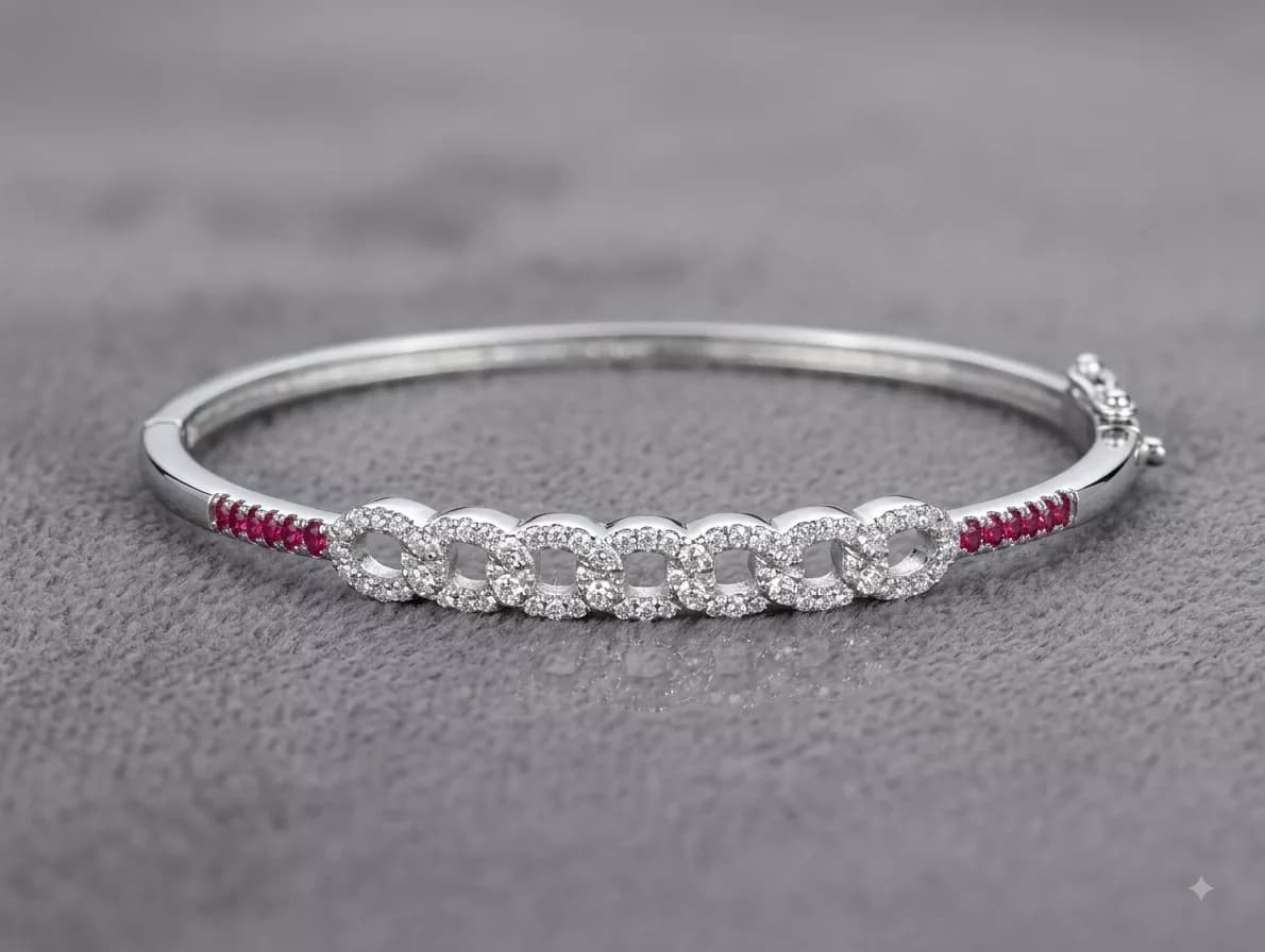 Pave Link Hinged Bangle in silver