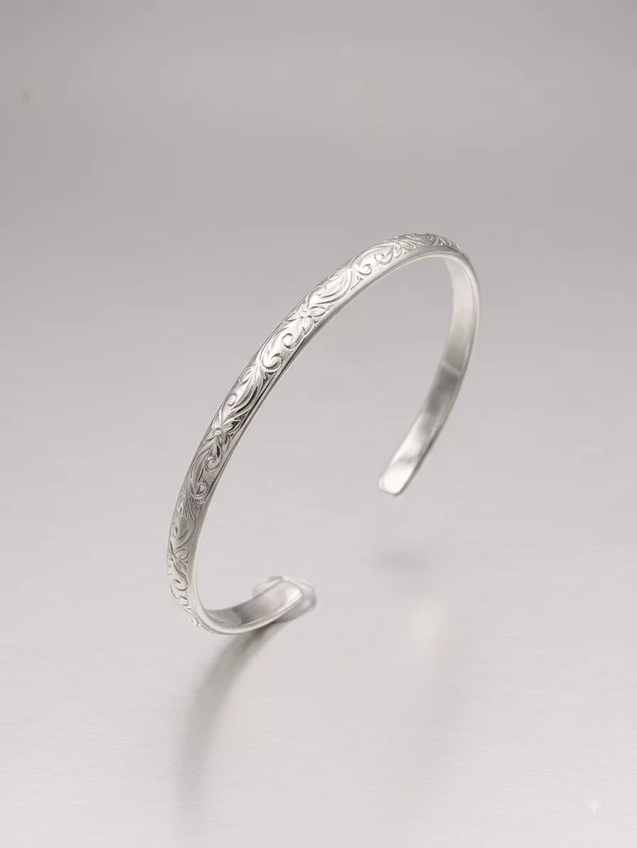 Scroll Engraved Slim Cuff in silver