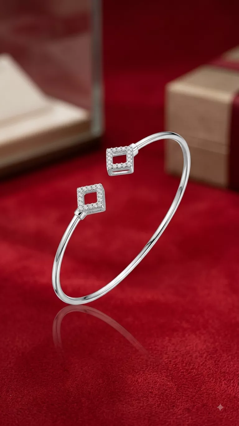 Square Halo Open Cuff in silver