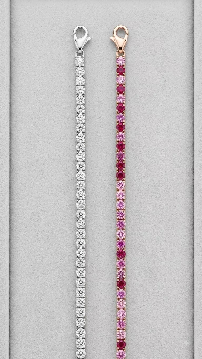 Tennis Bracelet Pair, Two-Tone in silver