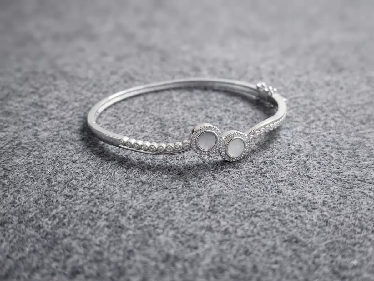 Twin Pearl Disc Bangle in silver