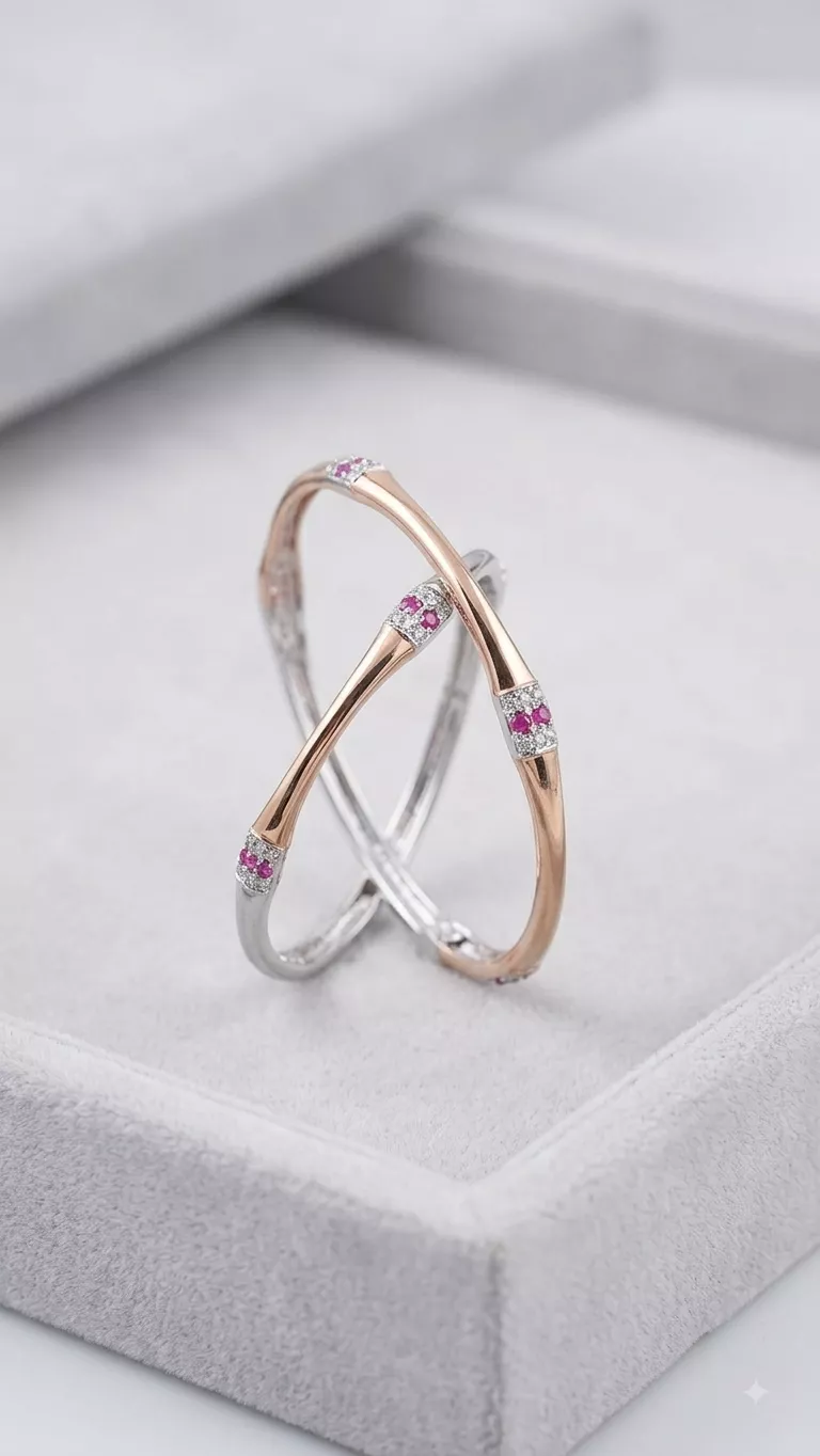 Two-Tone Crossover Bangles in silver