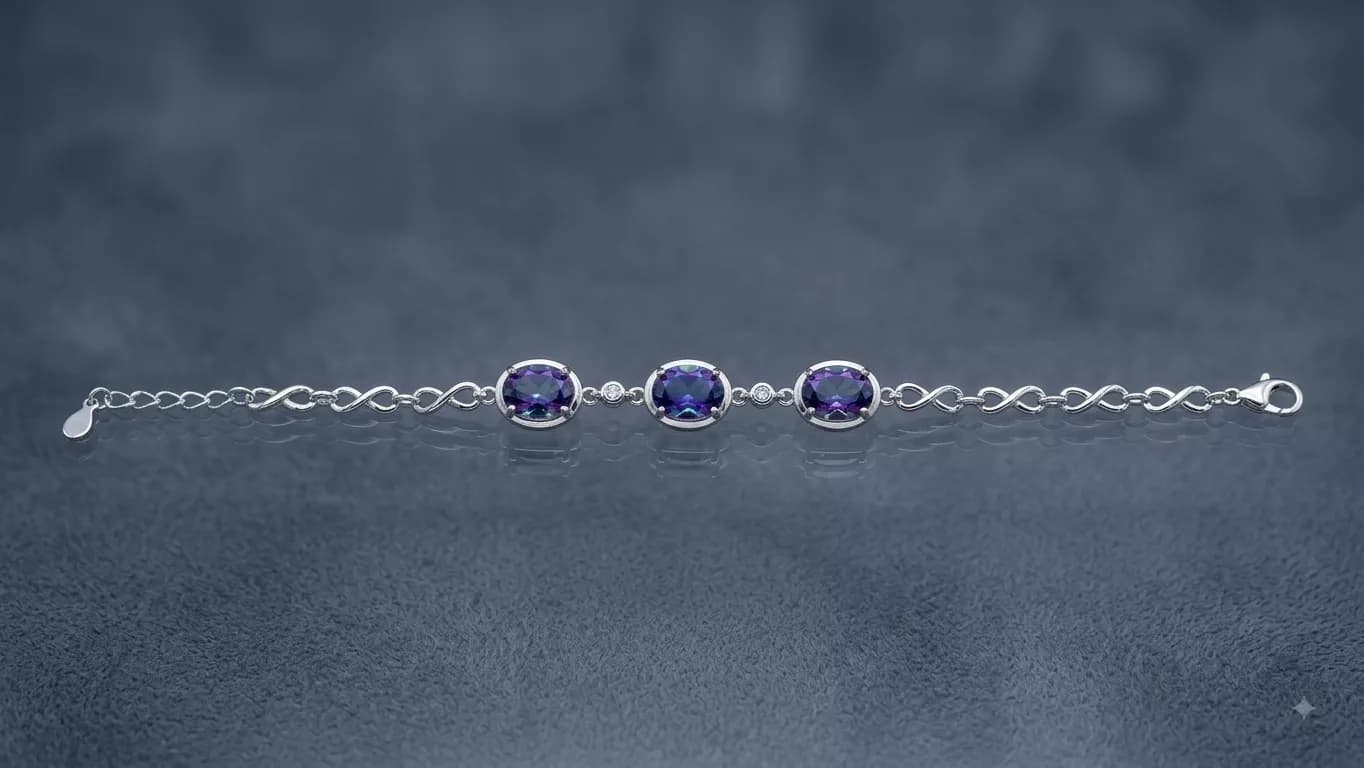 Violet Oval Infinity Bracelet in silver