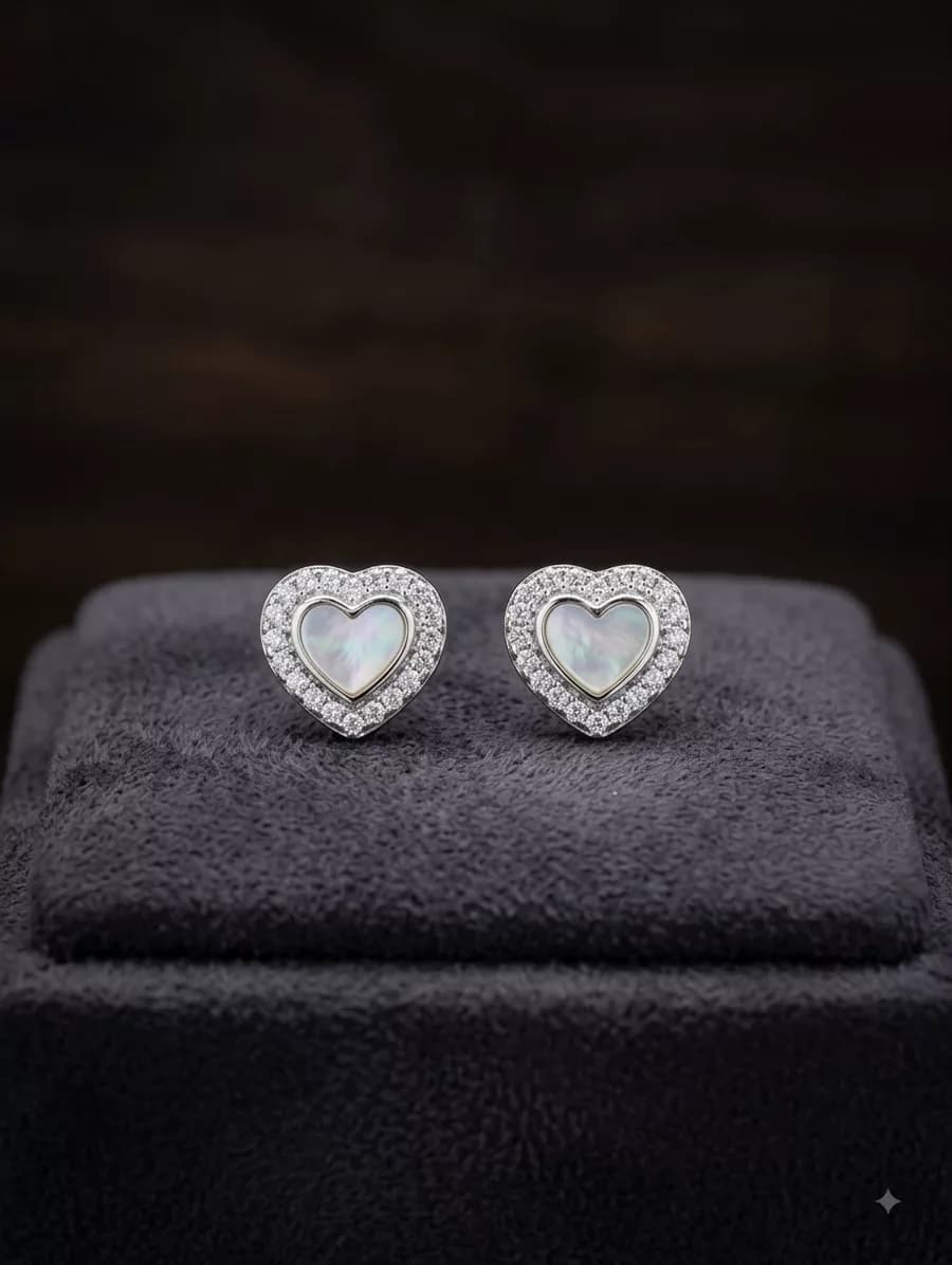 Mother-of-Pearl Heart Studs in silver
