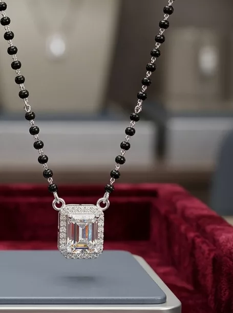 Emerald-Cut Halo Mangalsutra in silver