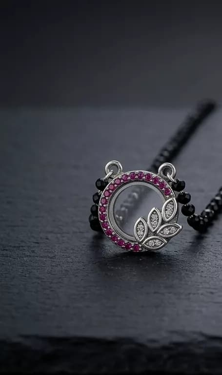 Pink Locket Leaf Mangalsutra in silver