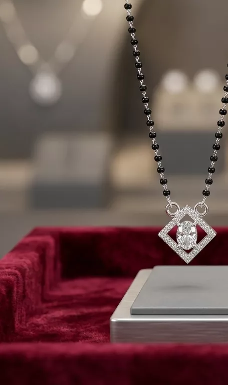 Square Halo Oval Mangalsutra in silver