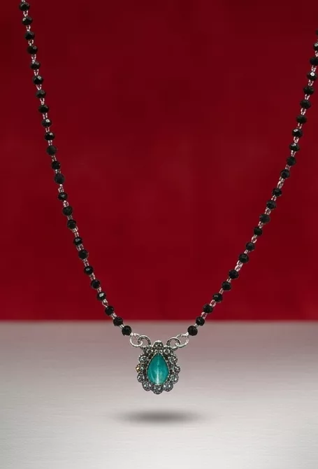 Teal Pear Marcasite Mangalsutra in silver
