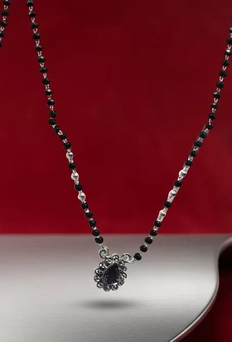 Violet Pear Marcasite Mangalsutra in silver