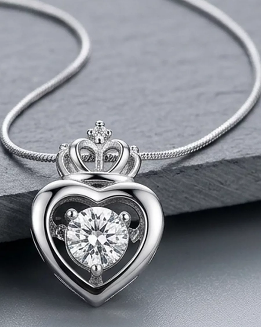 Crown Heart Pendant in silver