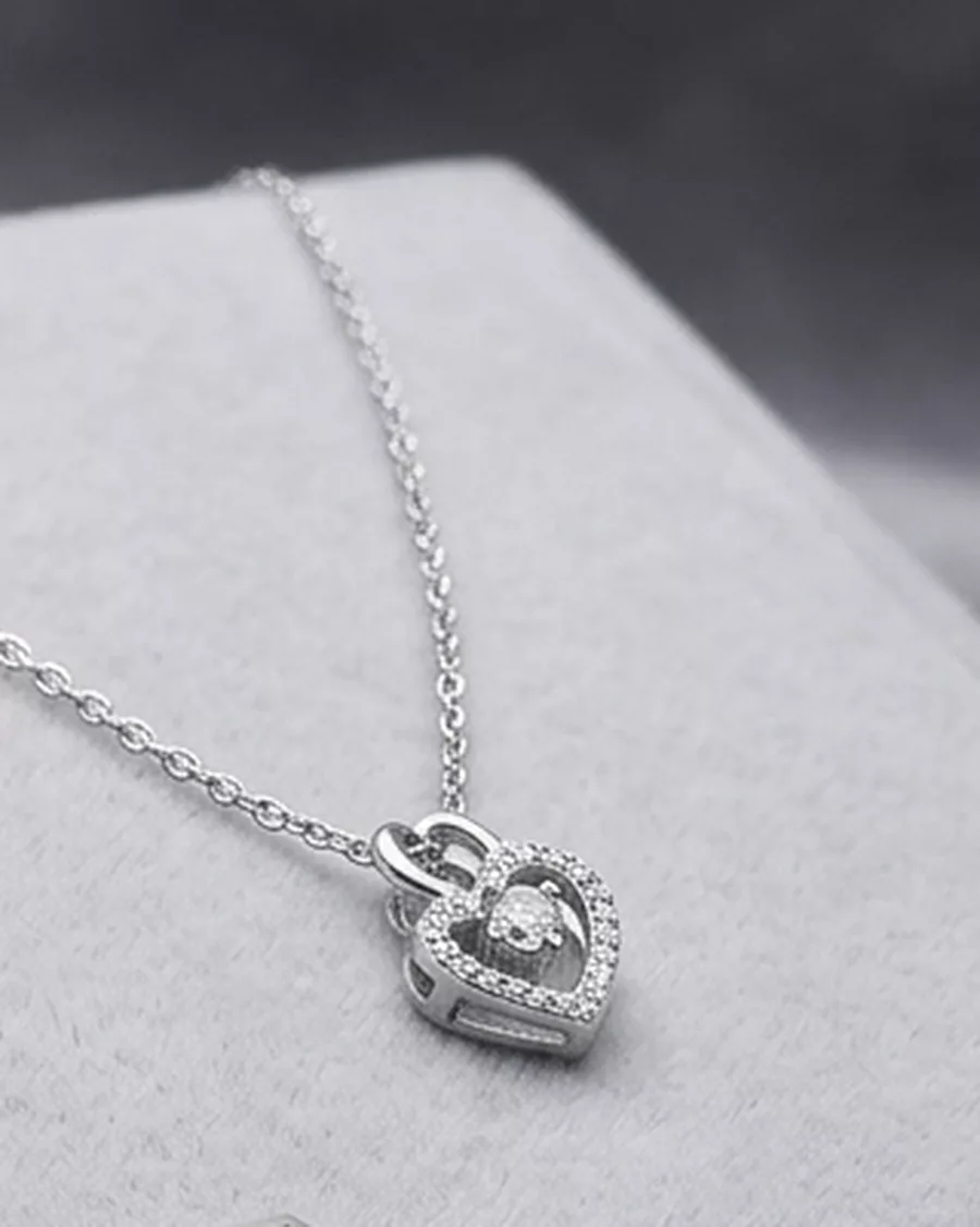 Framed Heart Pendant Necklace in silver