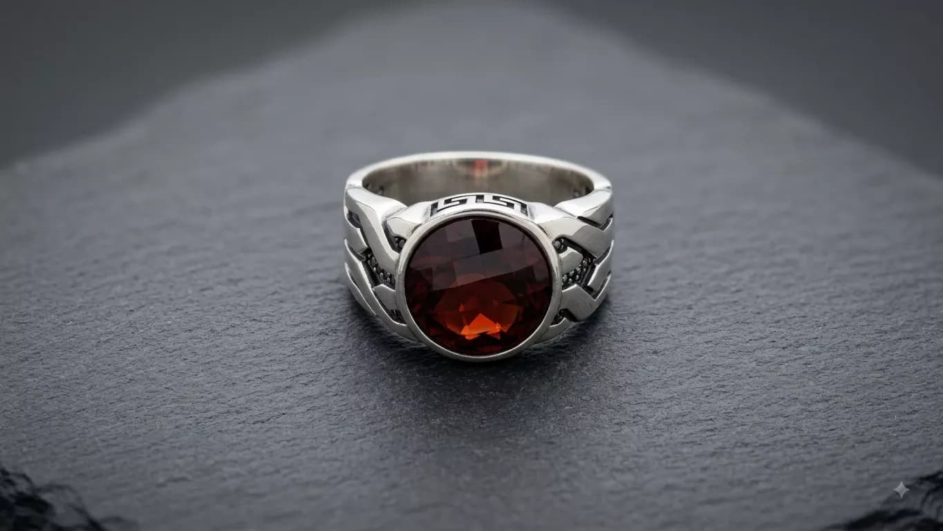 Braided Amber Stone Ring in silver