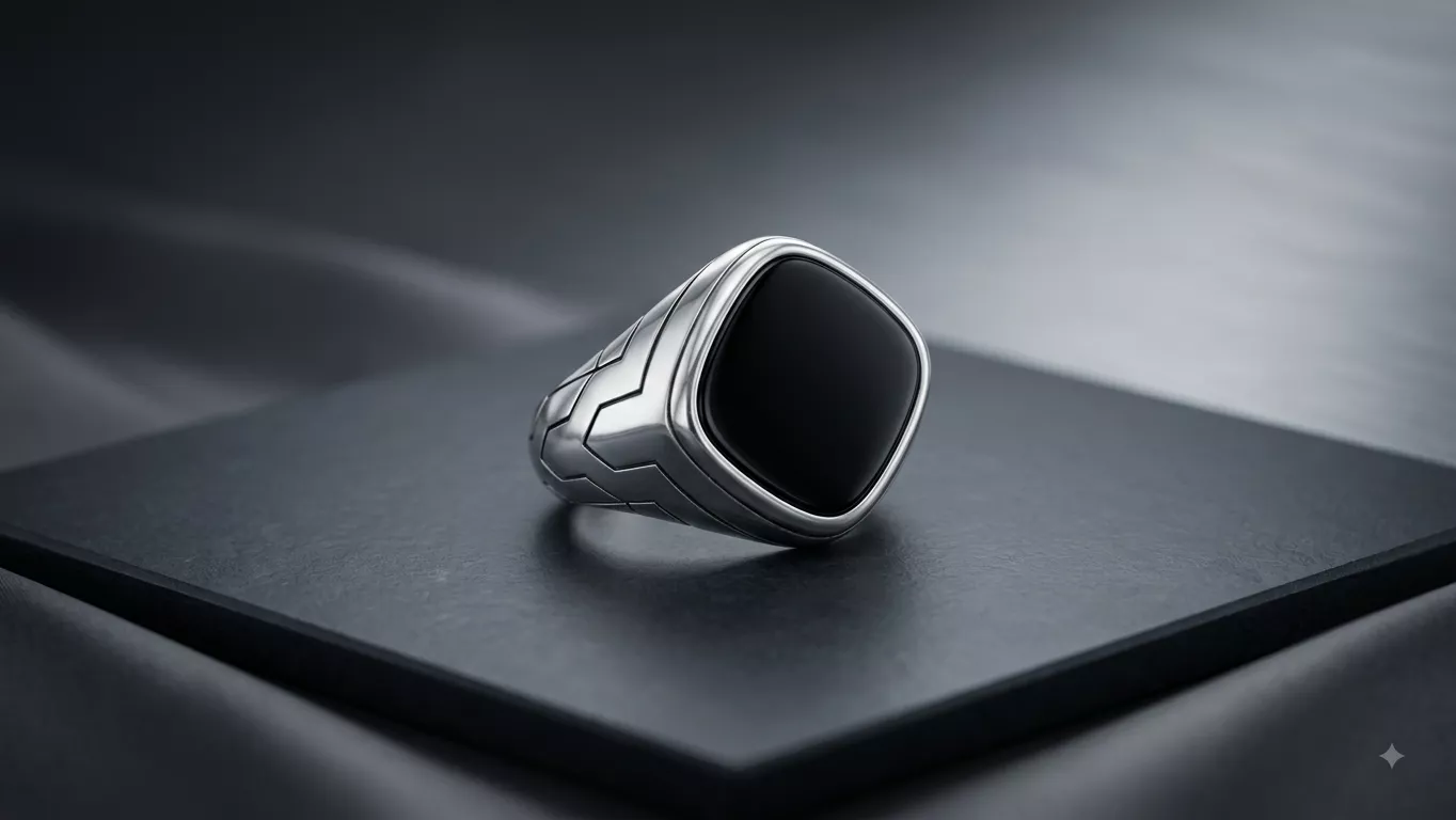 Cushion Noir Signet Ring in silver