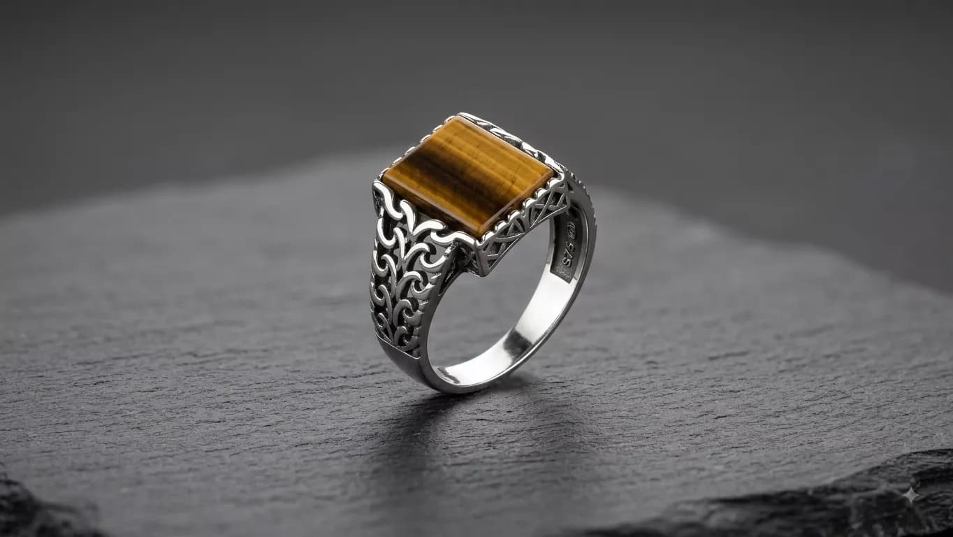 Golden Stone Filigree Ring in silver