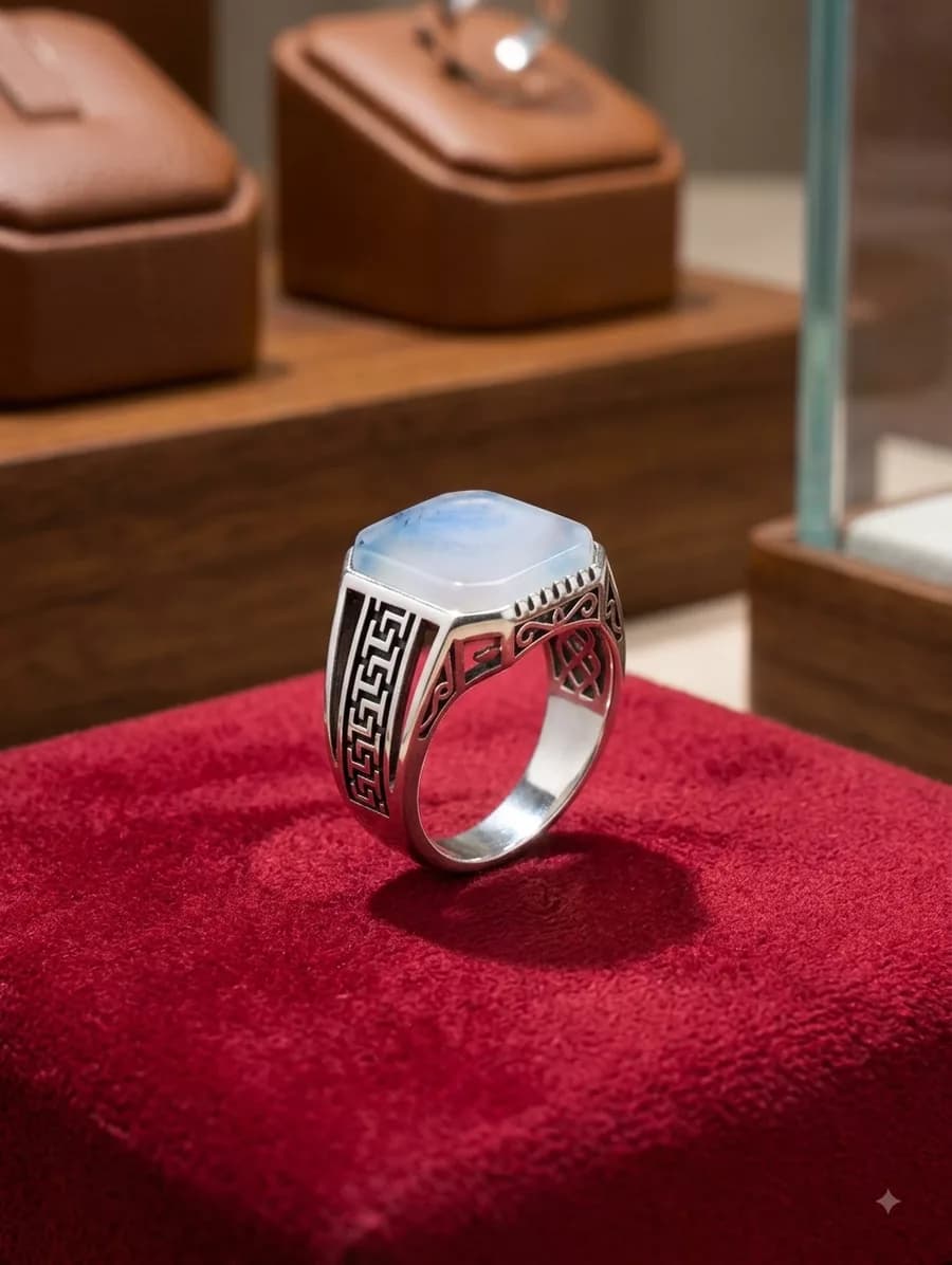 Moonstone-Tone Meander Signet in silver