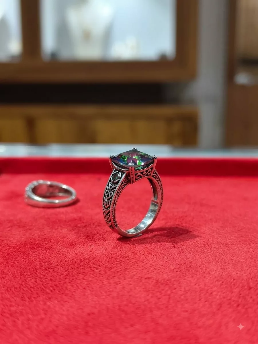 Mystic Stone Filigree Ring in silver