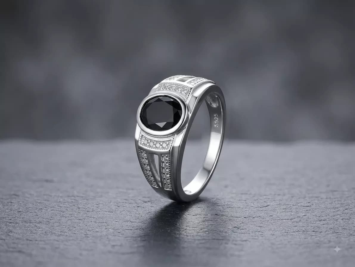 Noir Bezel Statement Ring in silver