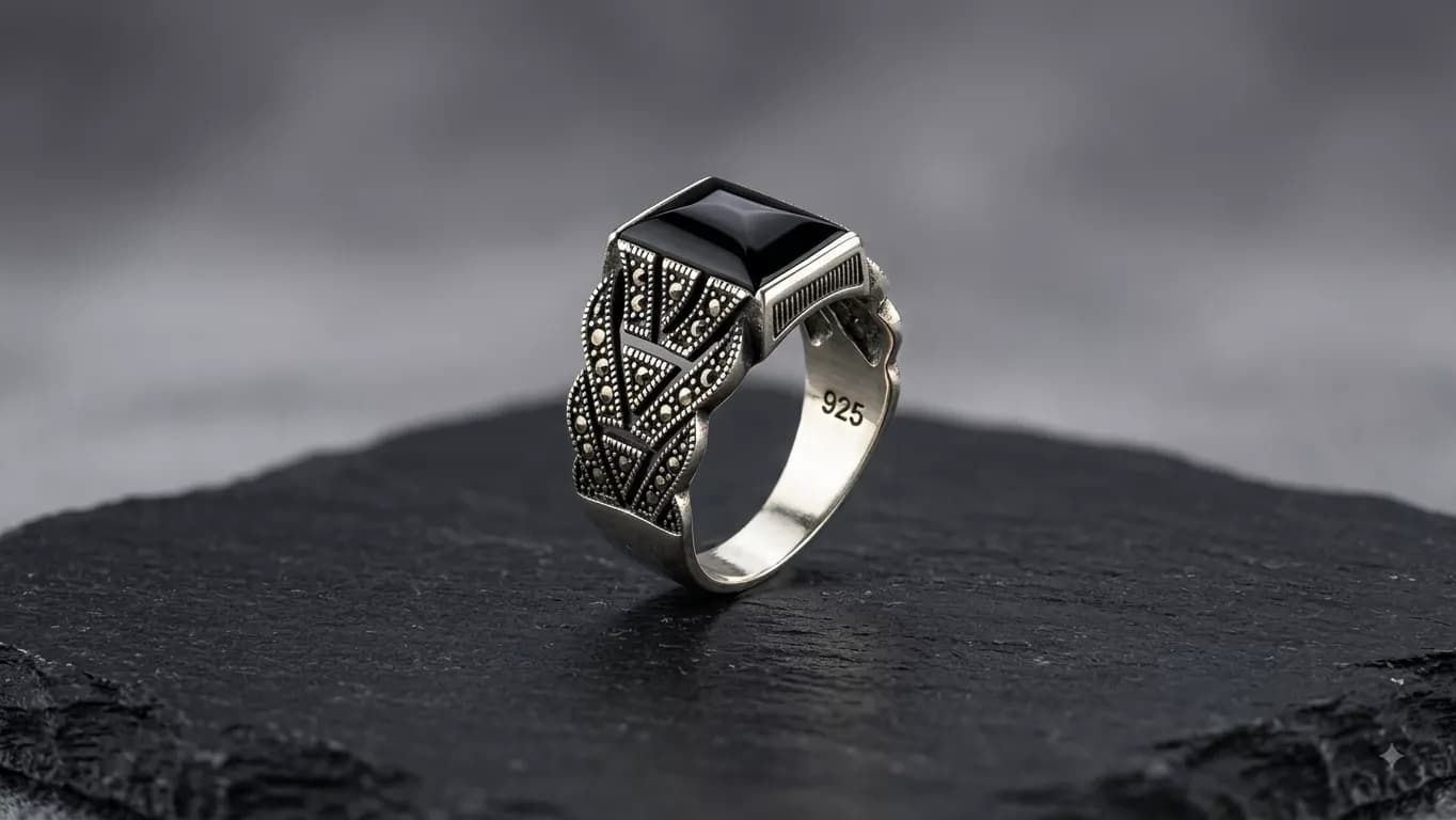 Noir Marcasite Signet in silver