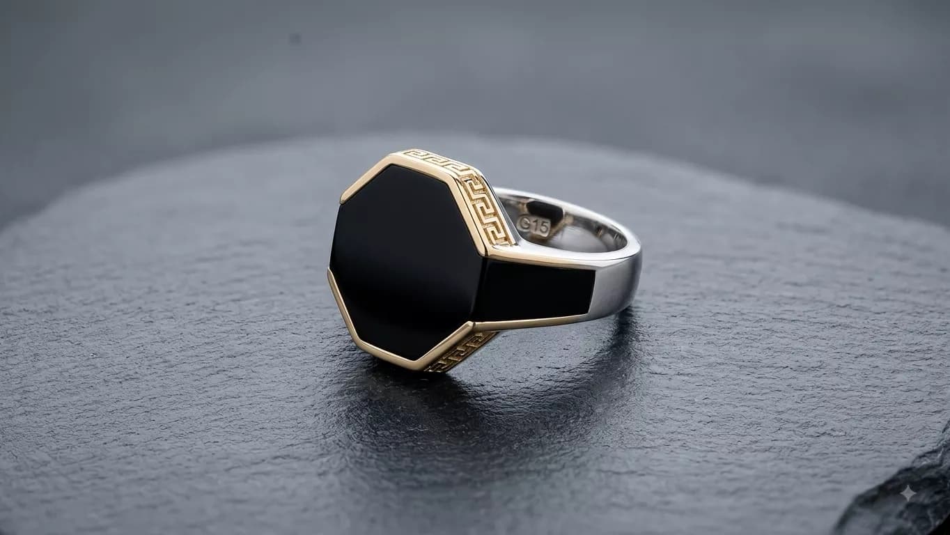 Octagon Signet, Gold-Tone Accents in silver
