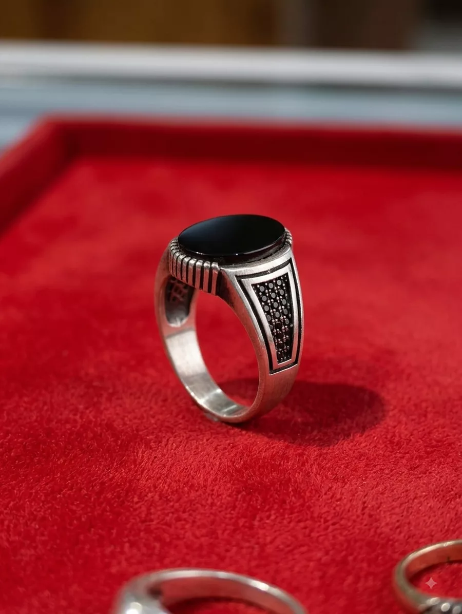 Onyx Pave Shank Signet in silver