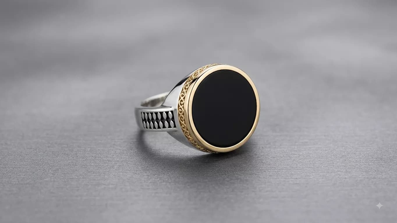 Round Signet, Gold-Tone Accents in silver