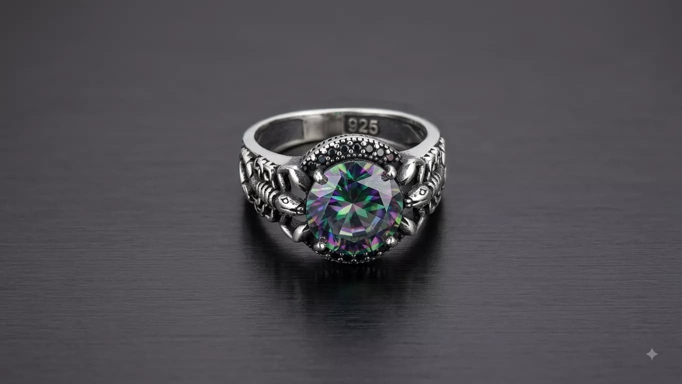 Scorpion Mystic Stone Ring in silver