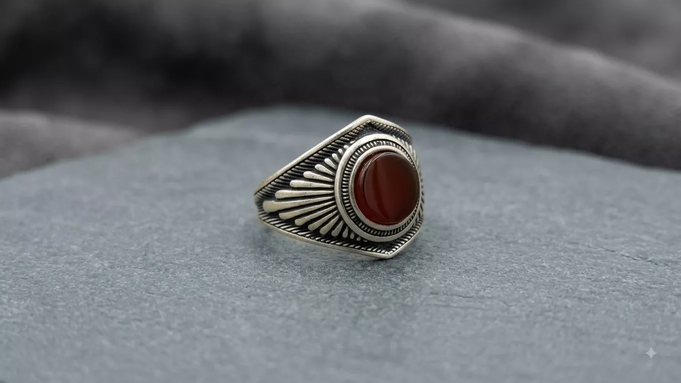 Sunburst Red Stone Signet in silver