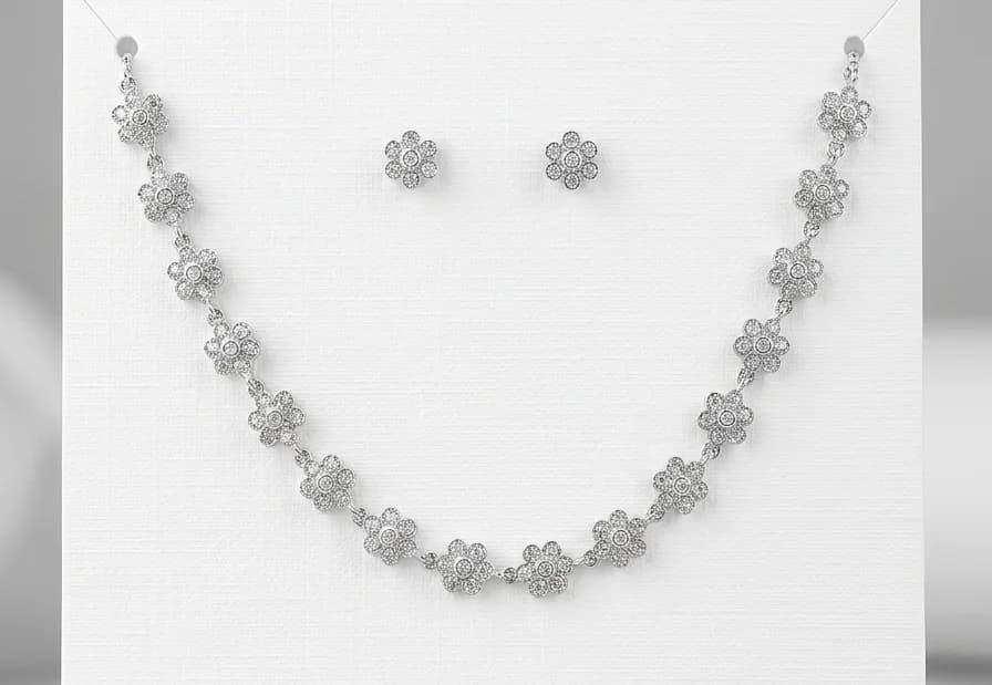 Flower Cluster Necklace Set in silver