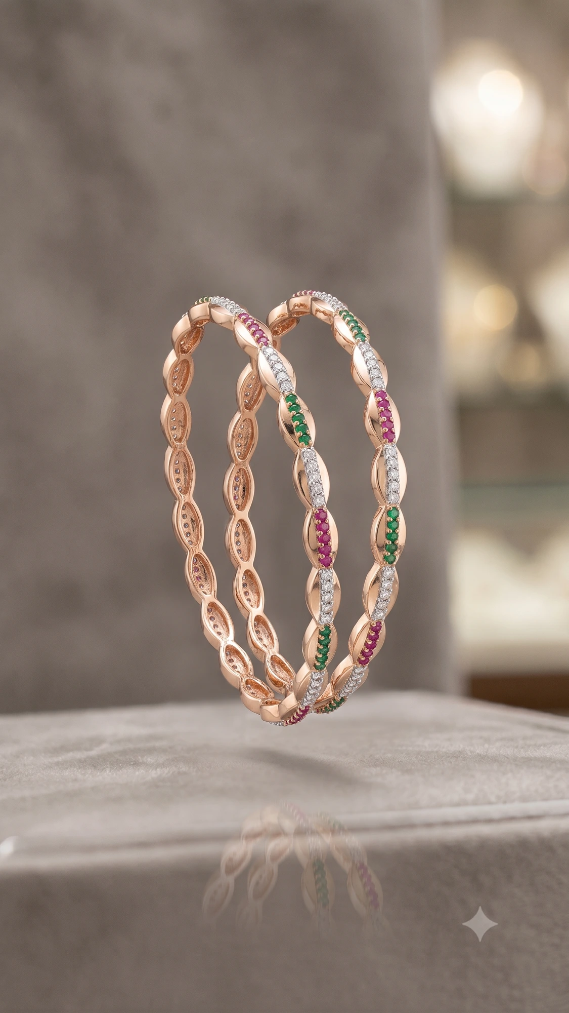 Rose Gold Pink Sapphire & Zircon Bangle Set