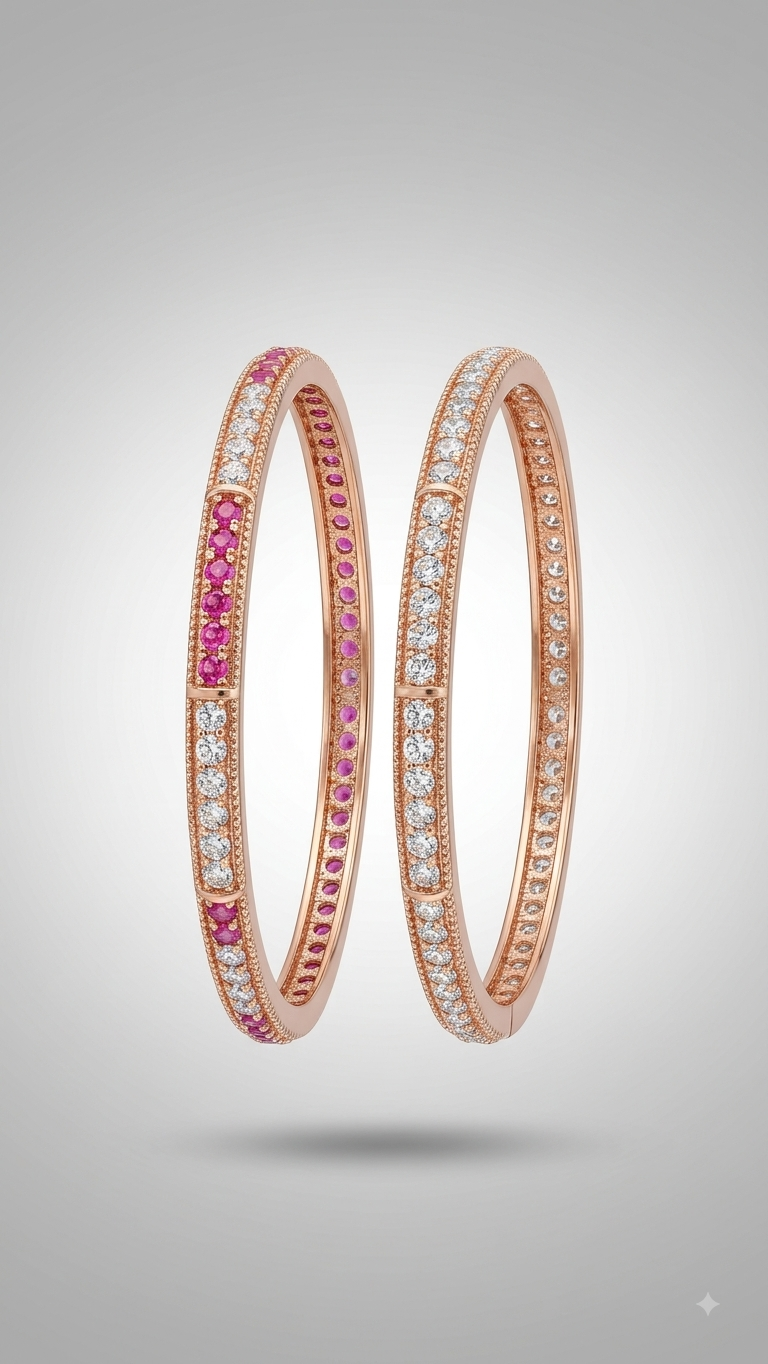 Rose Gold Ruby Emerald & Zircon Marquise Bangle Set