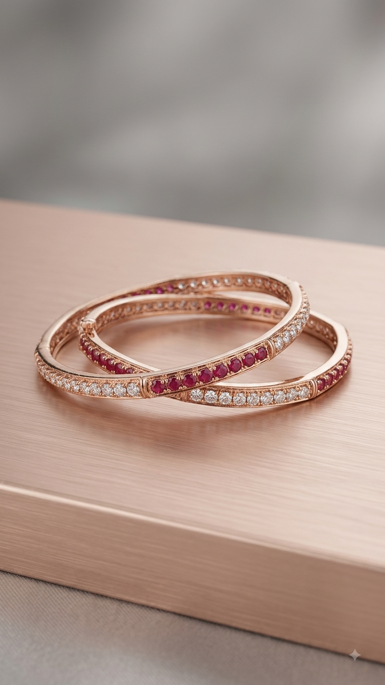 Rose Gold Ruby & Zircon Bangle Set