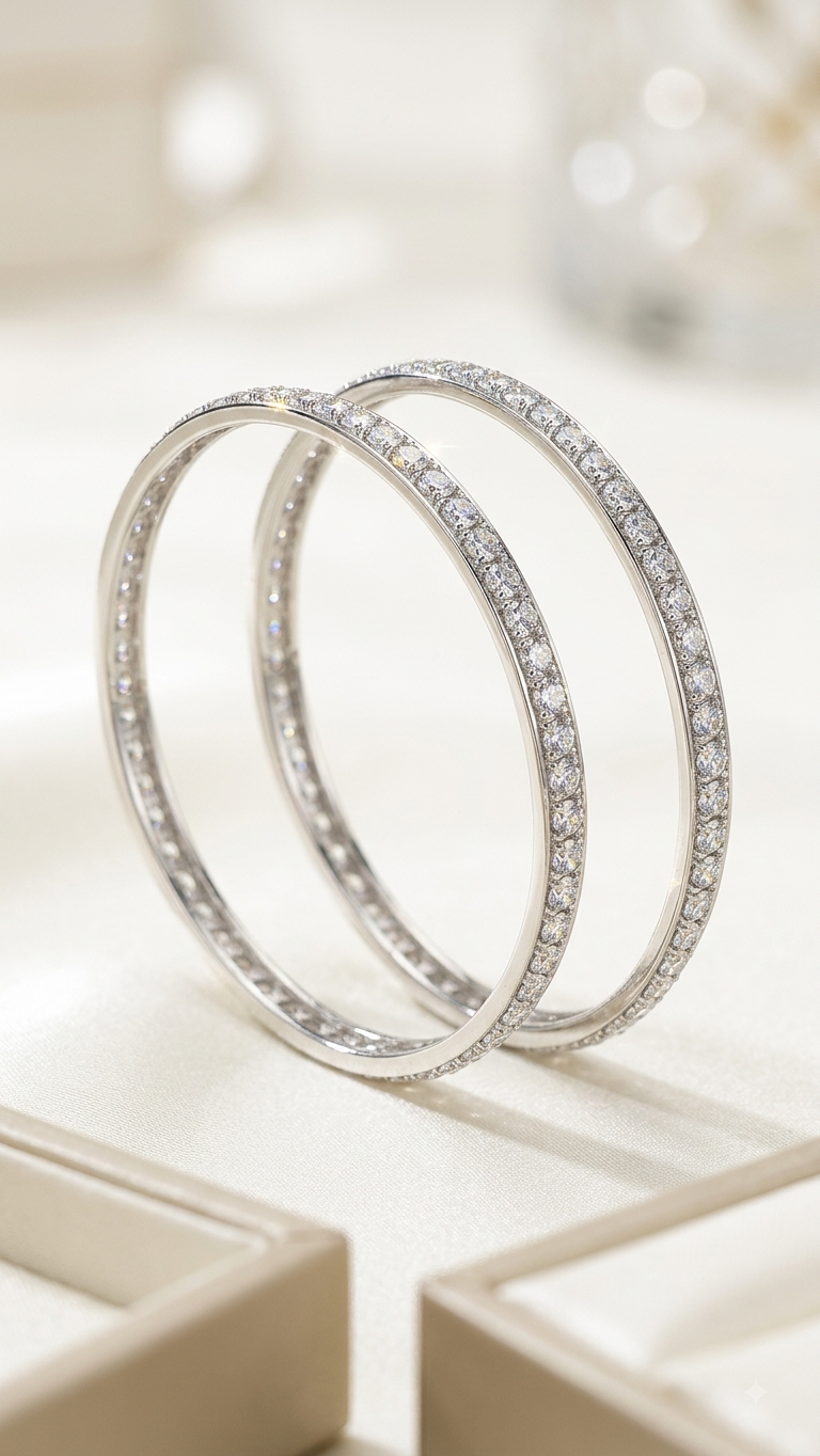 Silver Pave Eternity Bangle Pair