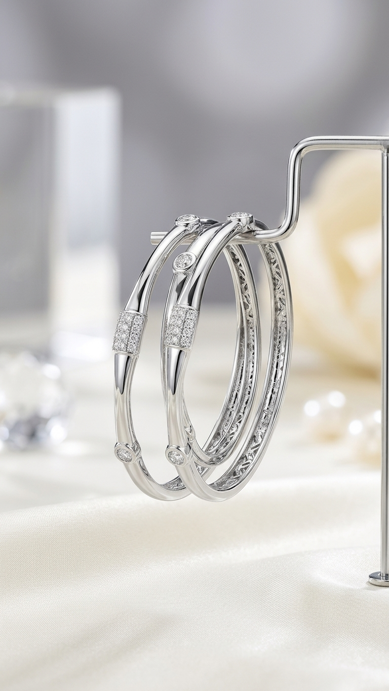 Silver Pave Statement Bangle Pair