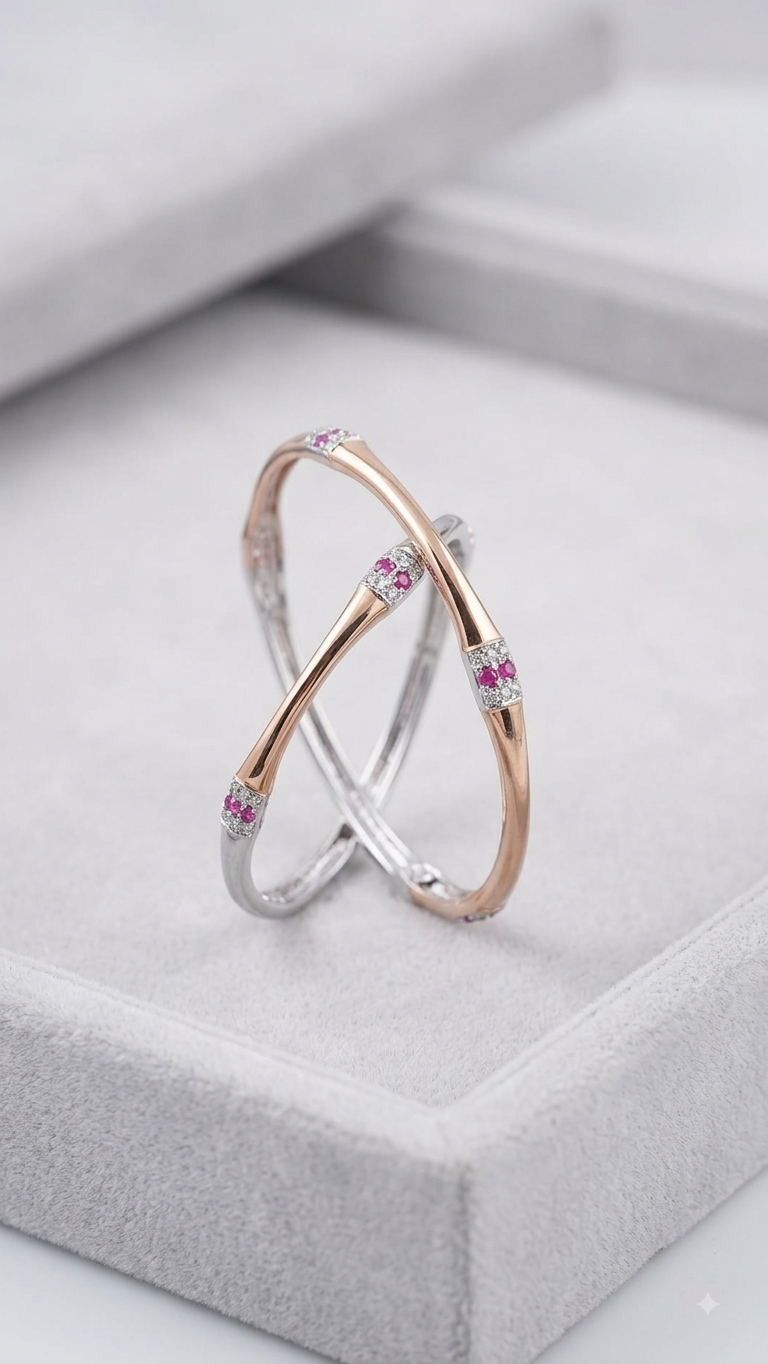 Rose Gold Criss Cross Pink Zircon Ring