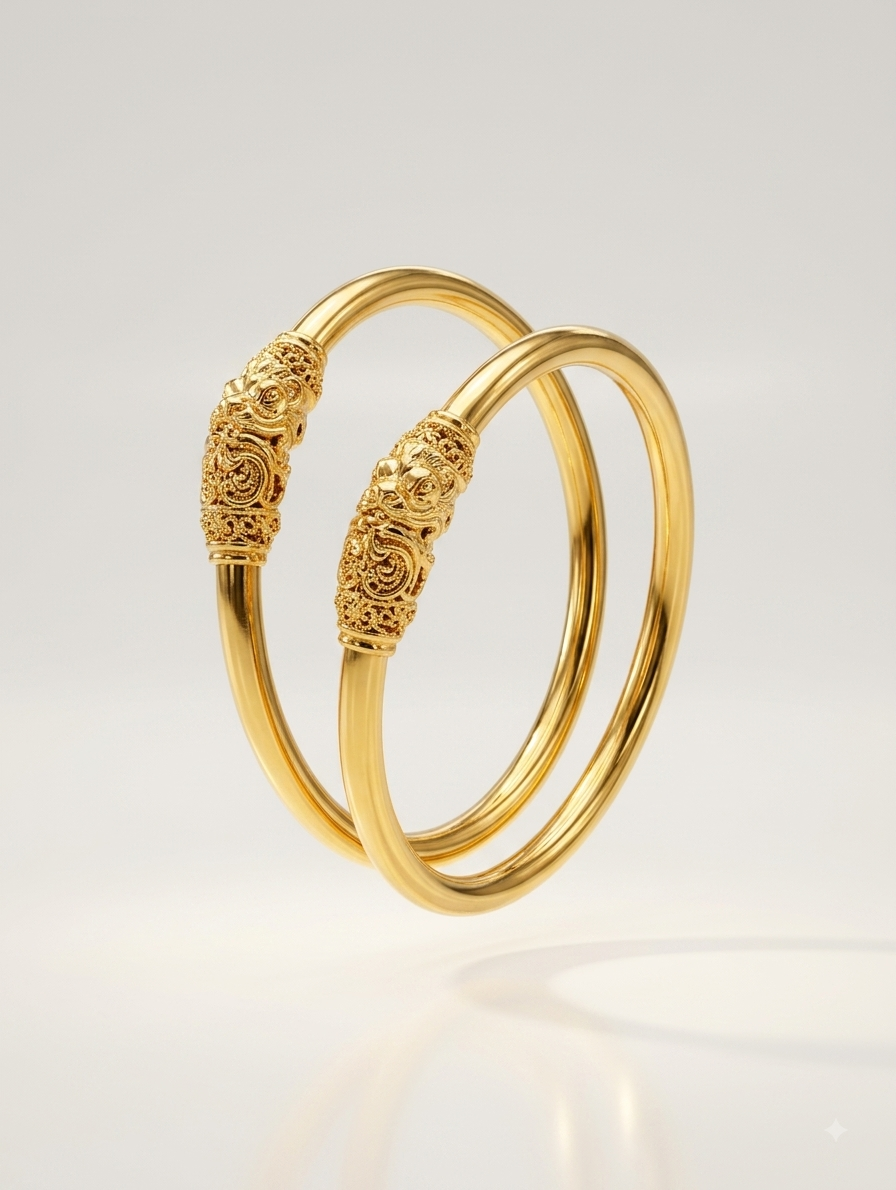 Gold Tone Motif Bangle Pair