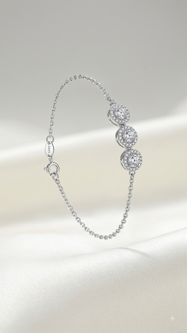 Silver Three Stone Chain Bracelet