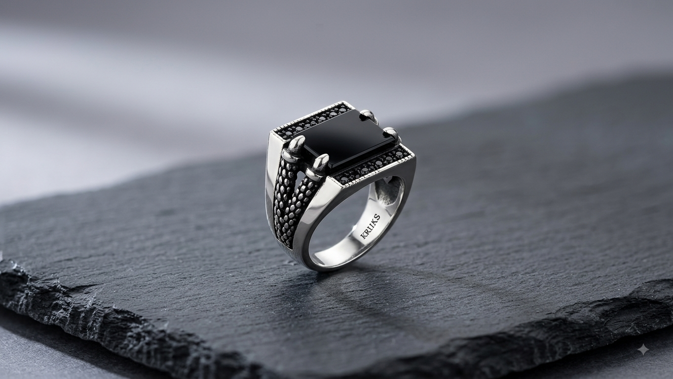 Silver Black Onyx Signet Ring