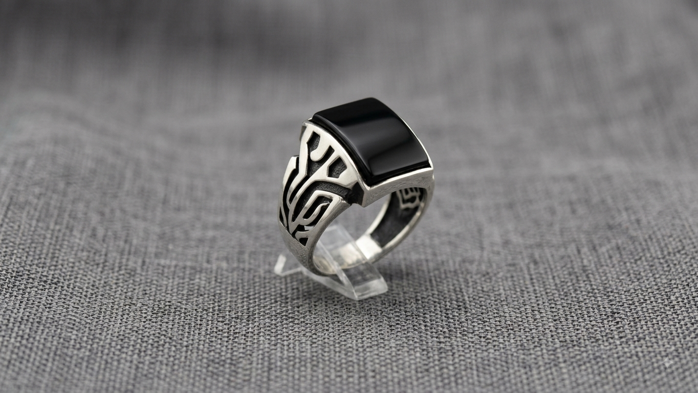 Silver Oxidised Black Onyx Ring