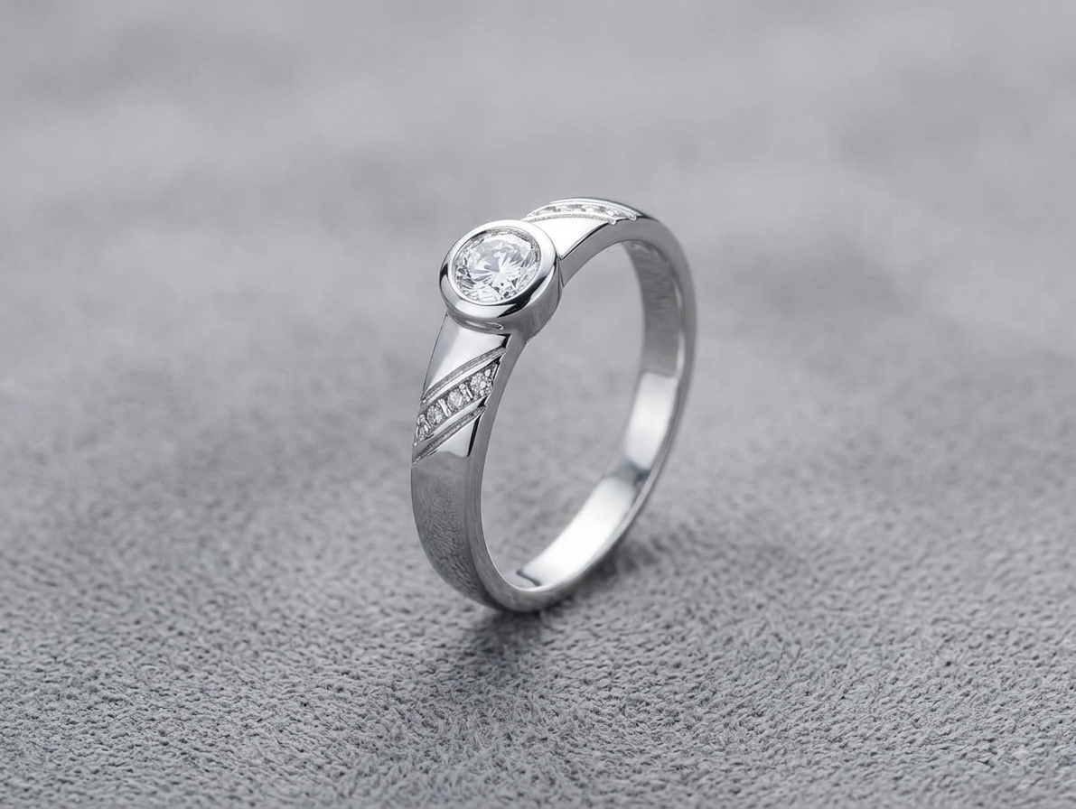 Silver Solitaire Twist Band Ring