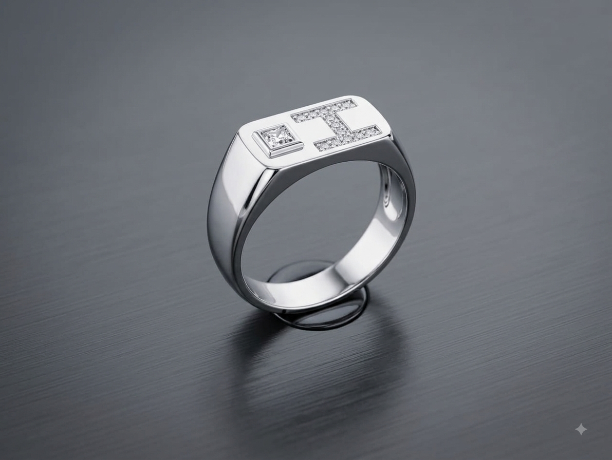 Silver Mens Square Zircon Ring