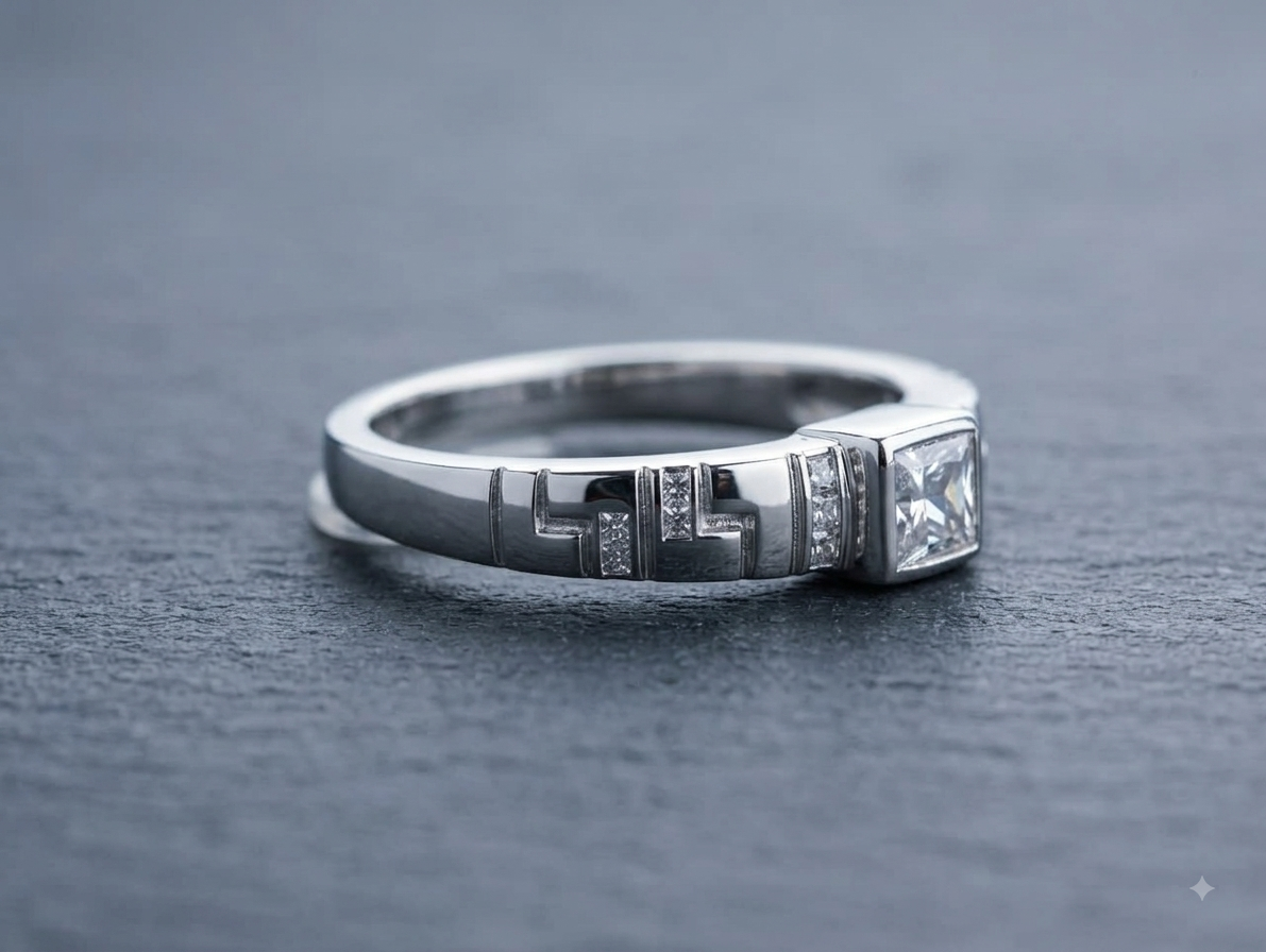 Silver Princess Cut Engraved Ring
